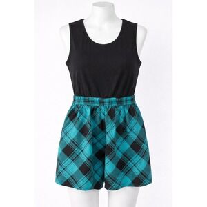 Honey B Sleeveless Mini Dress Black Teal  Bubble Skirt Elastic Waist Scoop Neck
